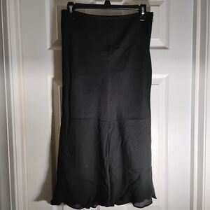 Silk Midi Skirt Side Zip Black Lined 4P Ann Taylor